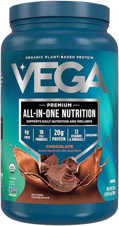 Vega All-in-One Nutrition Organic Vegan Protein Powder – Chocolate, 20g Protein Meal Replacement Shake – 1.56 lbs (17 Servings) - Product Image