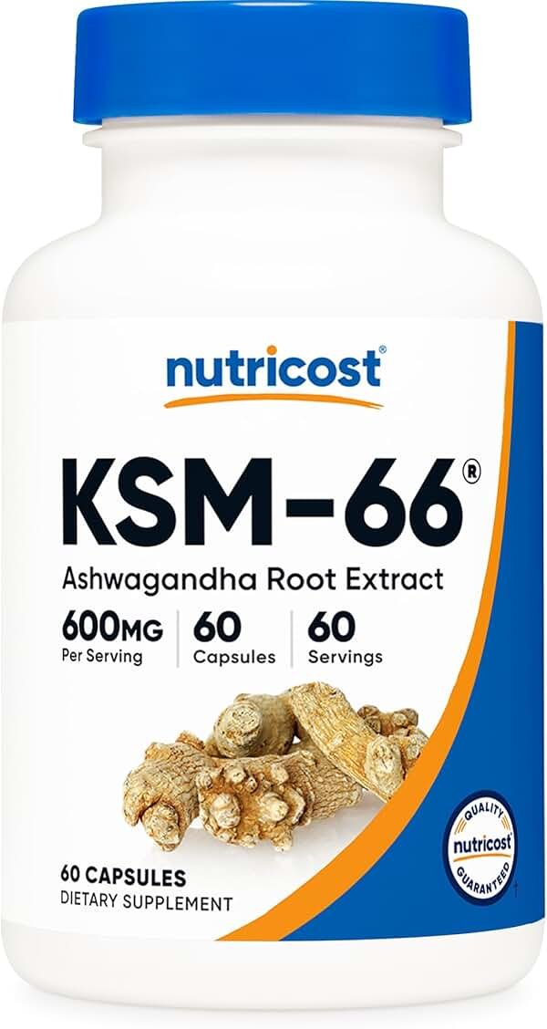 Nutricost KSM-66 Ashwagandha Root Extract 600mg, 60 Veggie Caps - 5% Withanolides - with BioPerine - Full-Spectrum Root Extract - Product Image