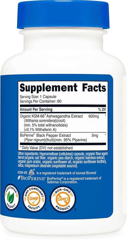 Nutricost KSM-66 Ashwagandha Root Extract 600mg, 60 Veggie Caps - 5% Withanolides - with BioPerine - Full-Spectrum Root Extract - Image 5