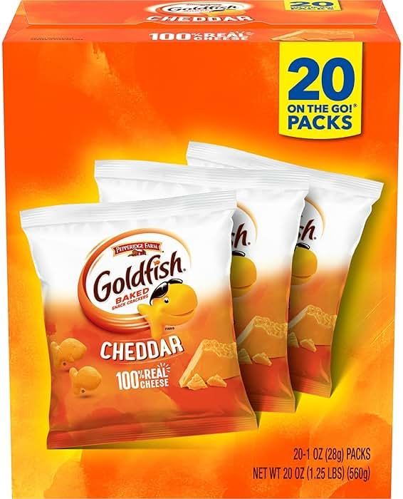 Goldfish Cheddar Cheese Crackers, Baked Snack Crackers, 1 oz On-the-Go Snack Packs, 20 Count Box - Product Image