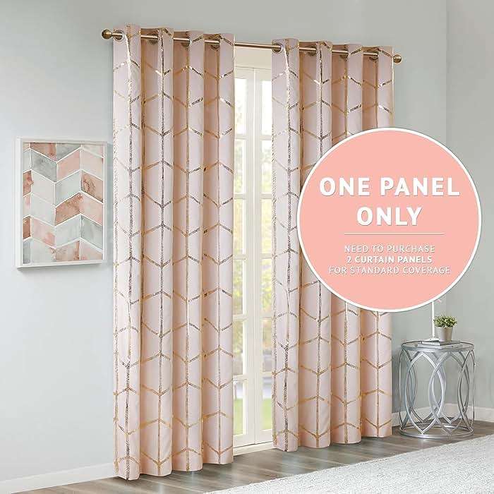 Intelligent Design Blackout Window Curtain, Light Blocking Curtains for Living Room, Thermal Insulated Window Panel with Metallic Print and Grommet Top, 50"x84", Blush/Gold, 1 Piece - Image 6