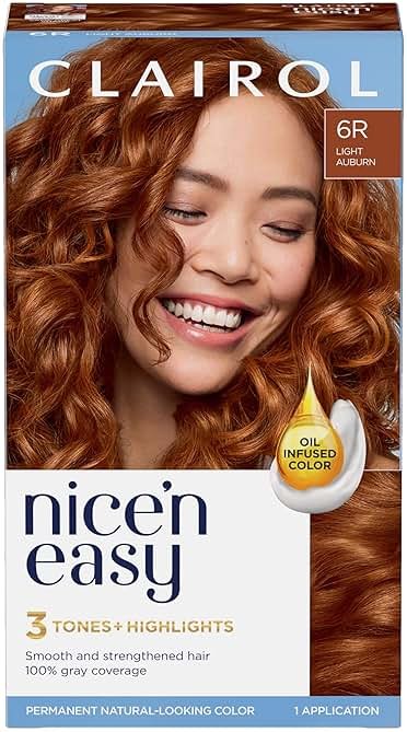 Clairol Nice'n Easy Permanent Hair Dye, 6R Light Auburn | 100% Gray Coverage | Long‑Lasting, Natural‑Looking Color & Shine | Pack of 1 - Product Image