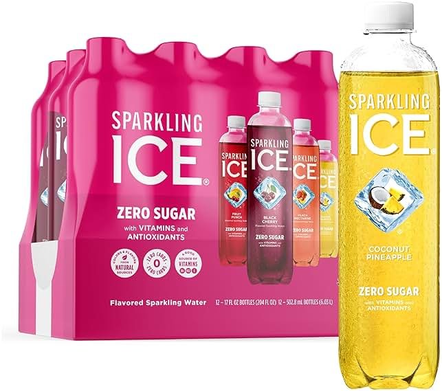 Sparkling Ice Pink Variety Pack, Flavored Sparkling Water, Zero Sugar, and Vitamins and Antioxidants, 17 fl oz, 12 count (Black Cherry, Peach Nectarine, Coconut Pineapple, Fruit Punch) - Product Image