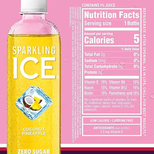 Sparkling Ice Pink Variety Pack, Flavored Sparkling Water, Zero Sugar, and Vitamins and Antioxidants, 17 fl oz, 12 count (Black Cherry, Peach Nectarine, Coconut Pineapple, Fruit Punch) - Image 3