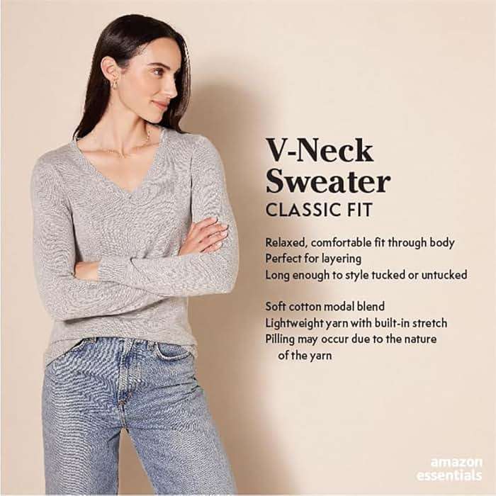 Amazon Essentials Women's Regular-Fit Lightweight Long-Sleeve V-Neck Sweater - Image 2