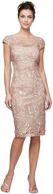 Alex Evenings Womens Short Knee Length Floral Embroidered Cocktail Sheath, Wedding Guest Dress, (Petite and Regular Sizes) - Image 1