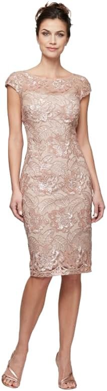 Alex Evenings Womens Short Knee Length Floral Embroidered Cocktail Sheath, Wedding Guest Dress, (Petite and Regular Sizes) - Product Image