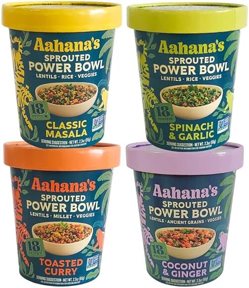 Aahana's Sprouted Lentils Power Bowls-Plant Based Gluten Free Meals 4 Pack - Product Image
