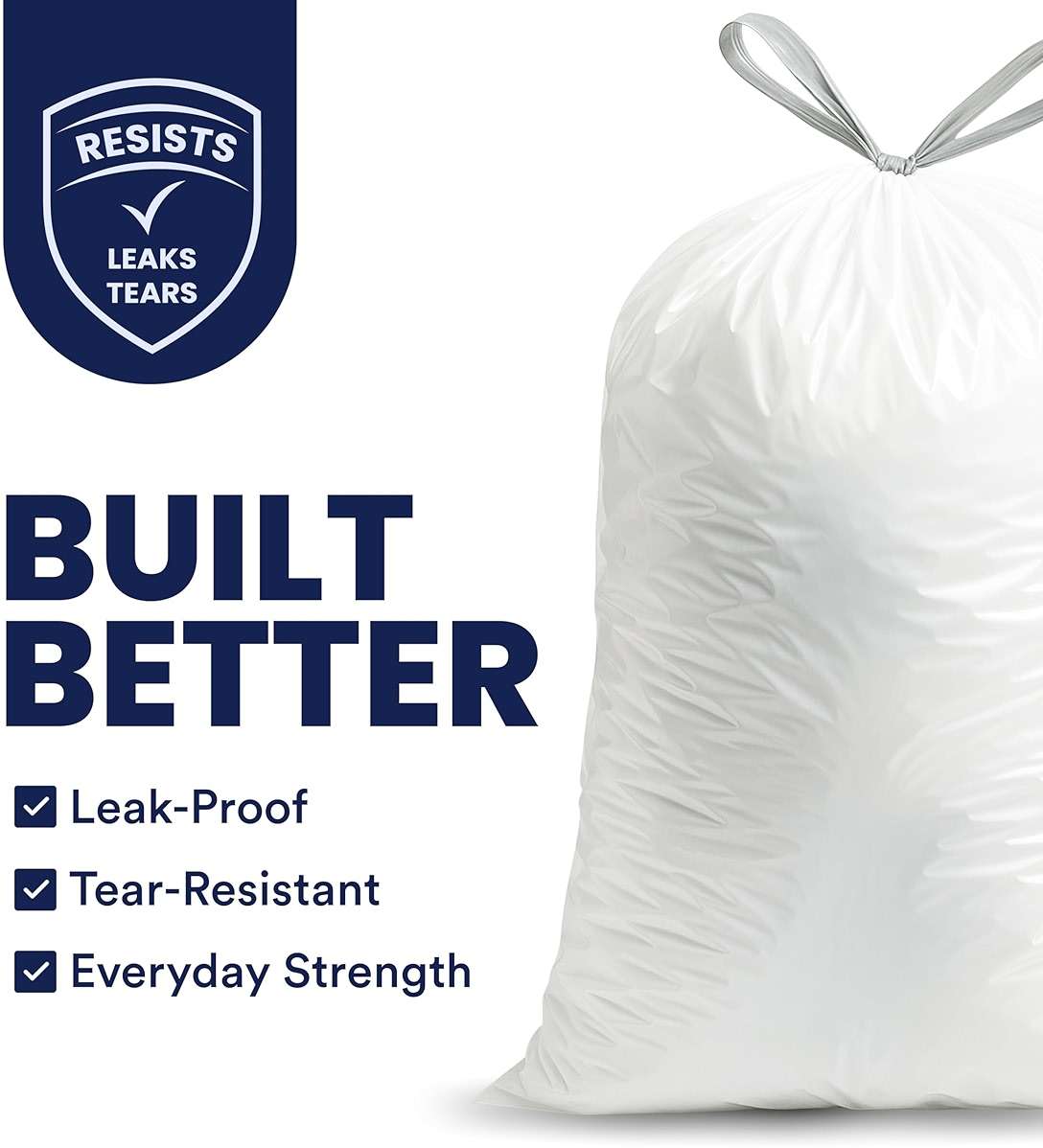 Plasticplace 8 Gallon Trash Bags: Premium White Drawstring Garbage Bag, 0.7 Mil Thickness, Durable Trash Can Liners, Garbage Bags for your Trash Can, Ring Size 22" x 22" (Pack of 100) - Image 2