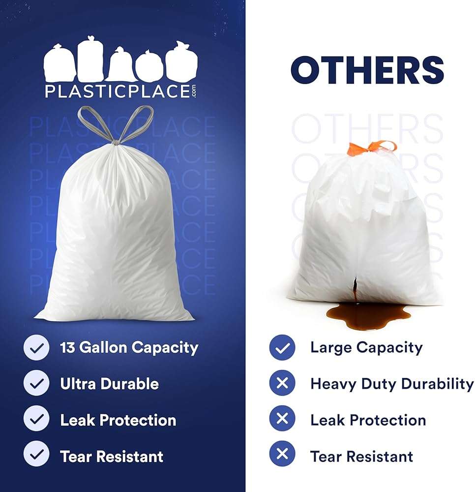 Plasticplace 8 Gallon Trash Bags: Premium White Drawstring Garbage Bag, 0.7 Mil Thickness, Durable Trash Can Liners, Garbage Bags for your Trash Can, Ring Size 22" x 22" (Pack of 100) - Image 5