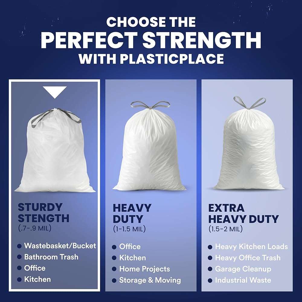Plasticplace 8 Gallon Trash Bags: Premium White Drawstring Garbage Bag, 0.7 Mil Thickness, Durable Trash Can Liners, Garbage Bags for your Trash Can, Ring Size 22" x 22" (Pack of 100) - Image 6