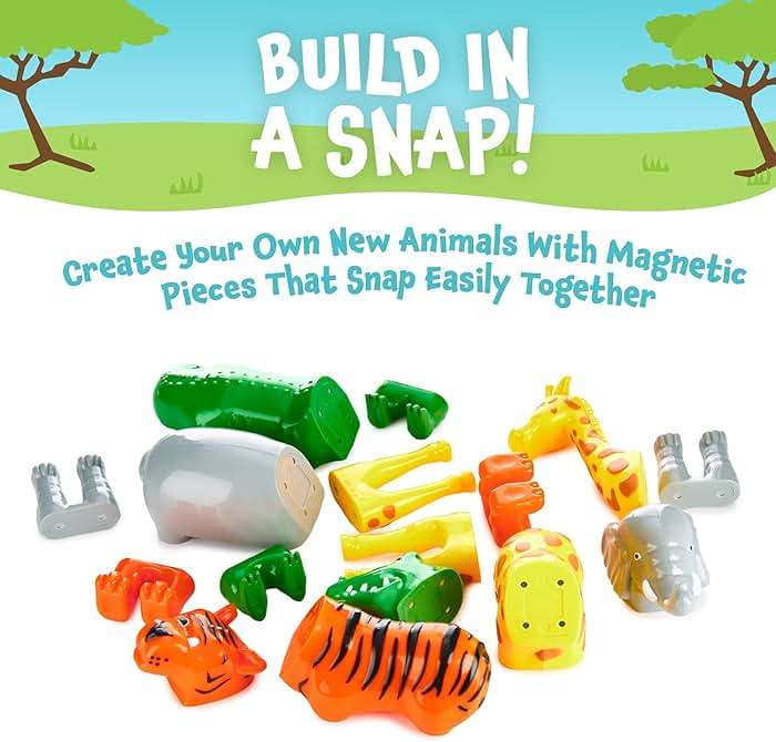 Magnetic Mix or Match Jungle Animals Toy Play Set, 16 Pieces - Image 3
