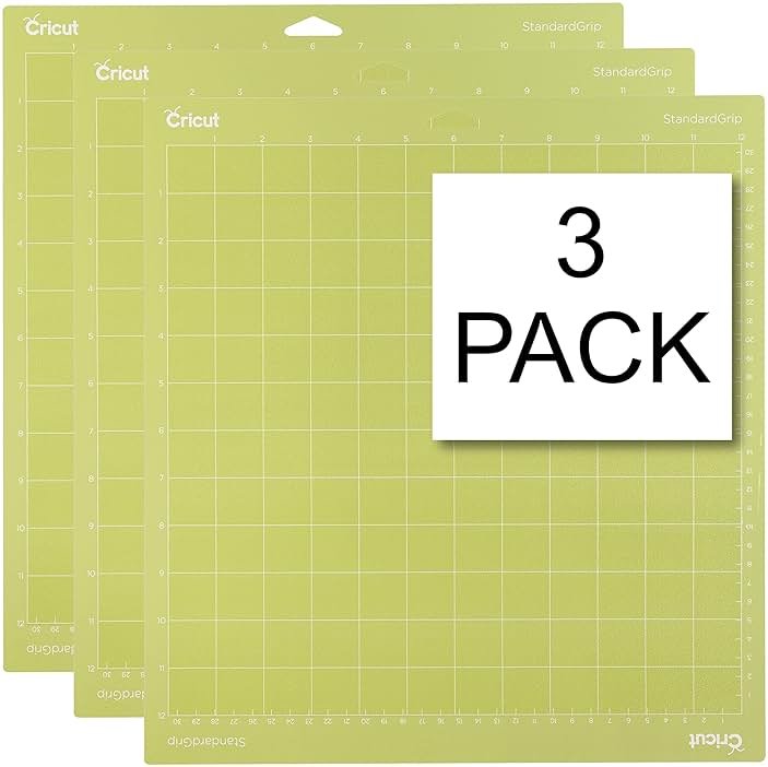 Cricut StandardGrip Machine Mats, 12" x 12", Reusable Cutting Mats for Crafts with Protective Film, Use with Cardstock, Iron On, Vinyl and More, Compatible with Explore & Maker (3 Count), Green - Product Image