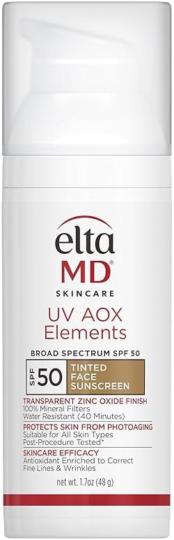 EltaMD UV AOX Elements Tinted Face Sunscreen, SPF 50, 100% Tinted Mineral Sunscreen for Sensitive Skin and Dry Skin with Antioxidants, 1.7 oz Pump - Product Image