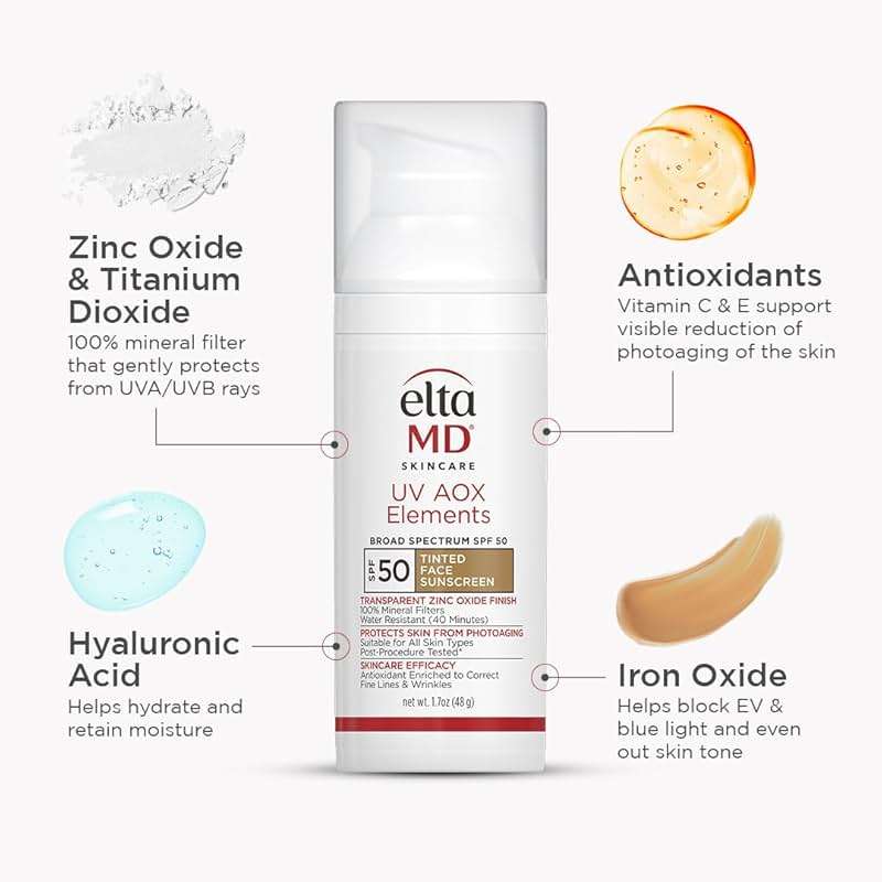 EltaMD UV AOX Elements Tinted Face Sunscreen, SPF 50, 100% Tinted Mineral Sunscreen for Sensitive Skin and Dry Skin with Antioxidants, 1.7 oz Pump - Image 7