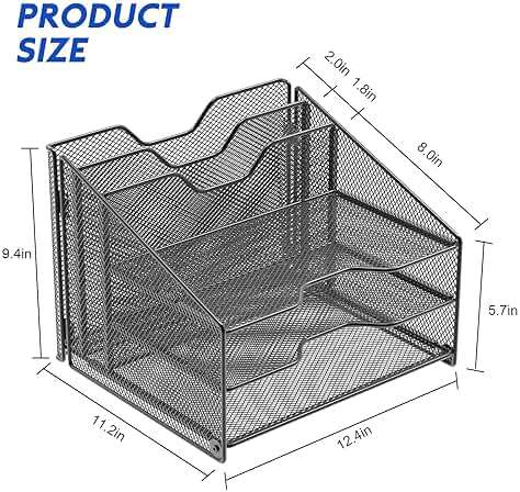 Samstar Desk File Organizer, Mesh Letter File Folder Holder with 3 Paper Trays and 2 Vertical Upright Section, for Office Supplies,Desk Accessories & Workspace,Black. - Image 3