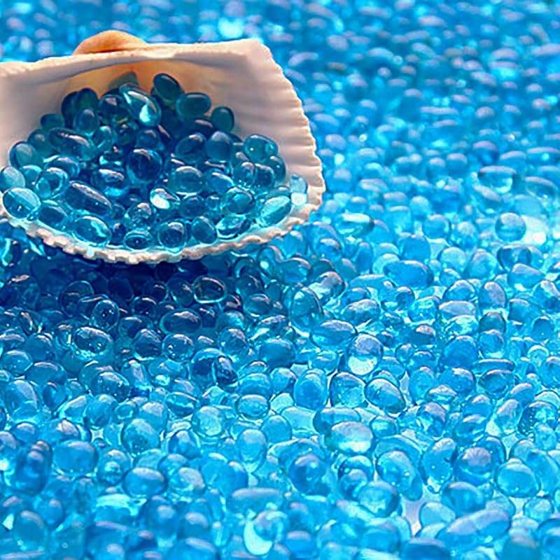 Glass Stones, 1Lb/460g Irregular Sea Glass Pebbles Non-Toxic Artificial Crystal Gemstones for Aquarium Turtle Tank Vase Filler Terrarium Flowerpot Decoration, Lake Blue - Image 1