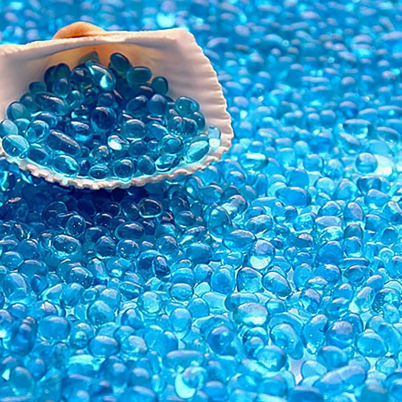Glass Stones, 1Lb/460g Irregular Sea Glass Pebbles Non-Toxic Artificial Crystal Gemstones for Aquarium Turtle Tank Vase Filler Terrarium Flowerpot Decoration, Lake Blue - Product Image