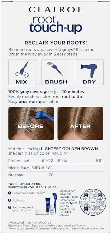 Clairol Root Touch-Up by Nice'n Easy Permanent Hair Dye, 6.5G Lightest Golden Brown Hair Color | 100% Gray Coverage | Easy Brush Application | Matches Professional Salon Shades | Pack of 1 - Image 2