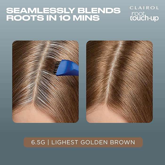 Clairol Root Touch-Up by Nice'n Easy Permanent Hair Dye, 6.5G Lightest Golden Brown Hair Color | 100% Gray Coverage | Easy Brush Application | Matches Professional Salon Shades | Pack of 1 - Image 4