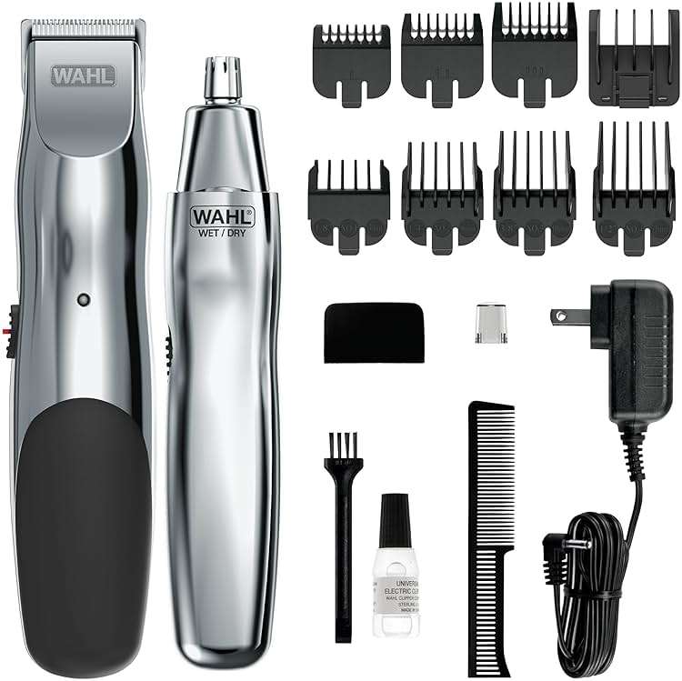 Wahl Groomsman Rechargeable Beard Trimmer kit for Mustaches, Nose Hair, and Light Detailing and Grooming with Bonus Wet/Dry Battery Nose Trimmer – Model 5622v - Image 1