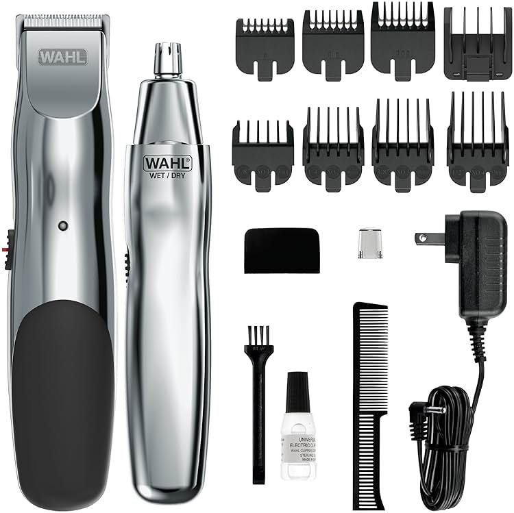 Wahl Groomsman Rechargeable Beard Trimmer kit for Mustaches, Nose Hair, and Light Detailing and Grooming with Bonus Wet/Dry Battery Nose Trimmer – Model 5622v - Product Image