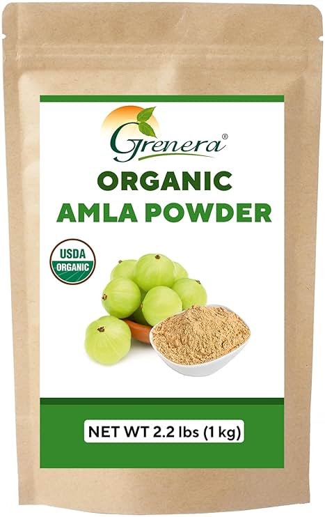 Grenera Organic Amla Powder | USDA Organic Indian Gooseberry Fruit | Non-GMO, Vegan, Kosher & Gluten Free | Amalaki Powder for Smoothies, Juices, Yogurt, Recipes and DIY Hair Care | 2.2 lbs (1 kg) - Product Image