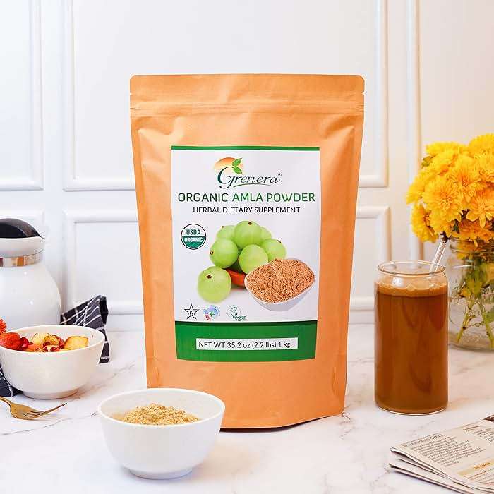 Grenera Organic Amla Powder | USDA Organic Indian Gooseberry Fruit | Non-GMO, Vegan, Kosher & Gluten Free | Amalaki Powder for Smoothies, Juices, Yogurt, Recipes and DIY Hair Care | 2.2 lbs (1 kg) - Image 2