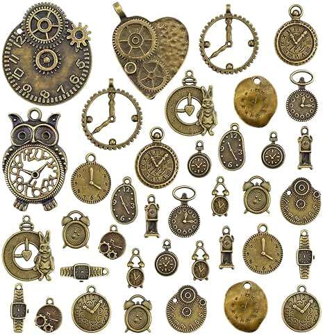 JIALEEY Antiqued Bronze Clock Face Charm Pendant, Wholesale Bulk Lots Mixed Gears Steampunk Charms Pendants DIY for Necklace Bracelet Jewelry Making and Crafting, 100g(38PCS) - Image 1