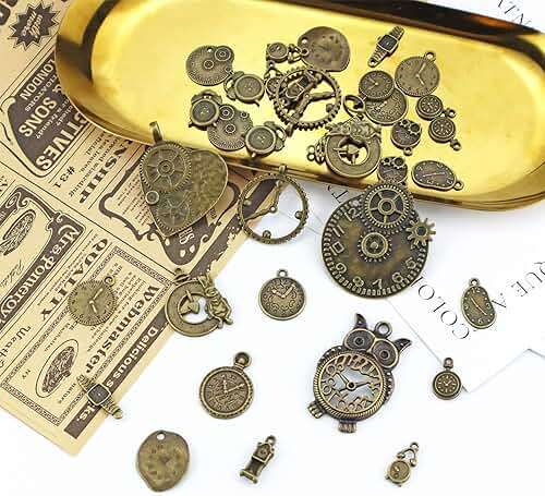 JIALEEY Antiqued Bronze Clock Face Charm Pendant, Wholesale Bulk Lots Mixed Gears Steampunk Charms Pendants DIY for Necklace Bracelet Jewelry Making and Crafting, 100g(38PCS) - Image 3
