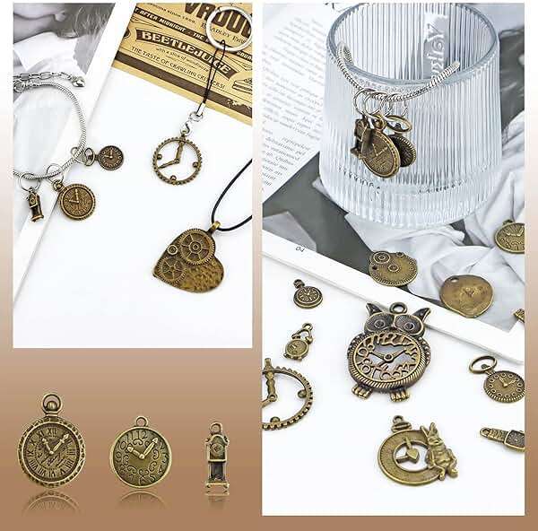 JIALEEY Antiqued Bronze Clock Face Charm Pendant, Wholesale Bulk Lots Mixed Gears Steampunk Charms Pendants DIY for Necklace Bracelet Jewelry Making and Crafting, 100g(38PCS) - Image 4