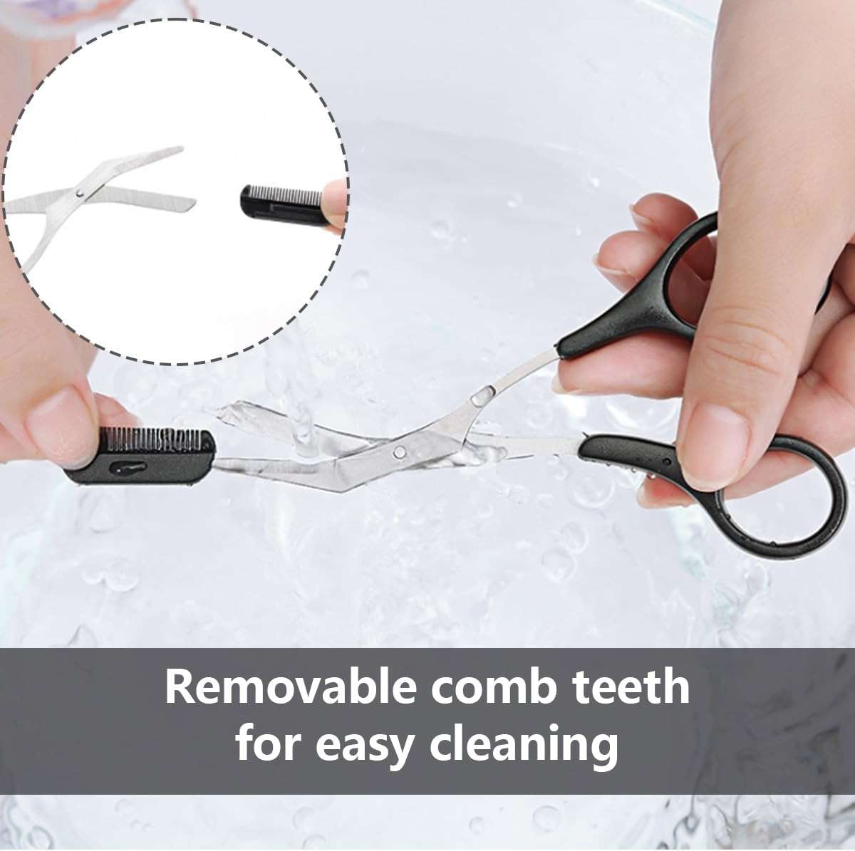 ericotry Professional Precision Eyebrow Trimmer Scissors Scissors with Comb and Non Slip Finger Grips Black Silver Tone for Men Women Hair Removal Grooming Shaping Black - Image 4