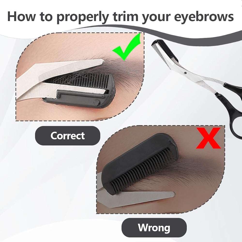 ericotry Professional Precision Eyebrow Trimmer Scissors Scissors with Comb and Non Slip Finger Grips Black Silver Tone for Men Women Hair Removal Grooming Shaping Black - Image 6