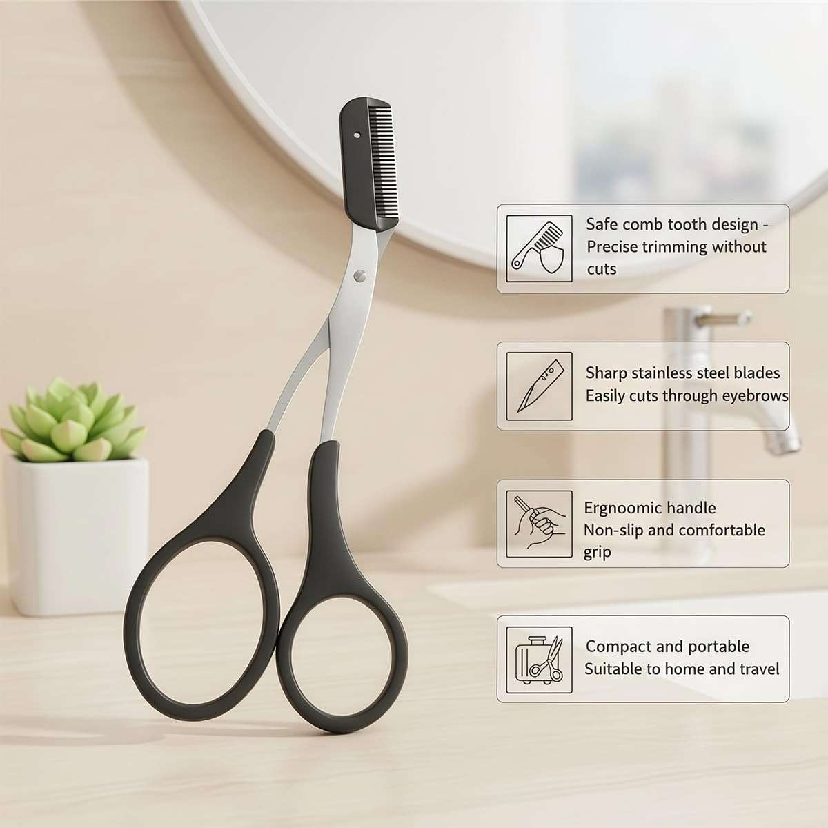 ericotry Professional Precision Eyebrow Trimmer Scissors Scissors with Comb and Non Slip Finger Grips Black Silver Tone for Men Women Hair Removal Grooming Shaping Black - Image 7