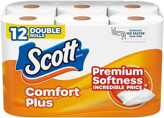 Scott ComfortPlus Toilet Paper, 12 Double Rolls, 231 Sheets per Roll, Septic-Safe, 1-Ply Toilet Tissue - Image 1