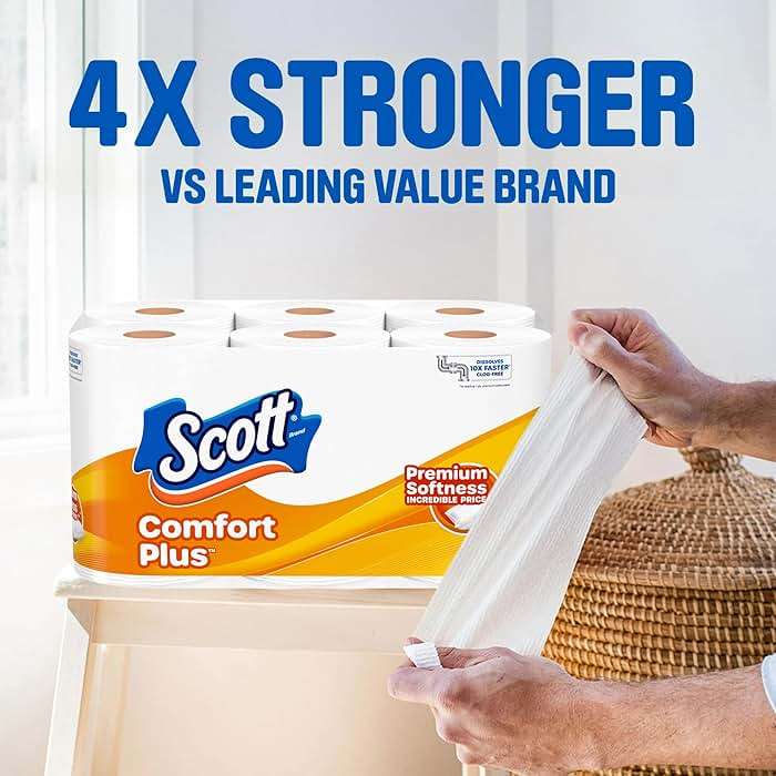 Scott ComfortPlus Toilet Paper, 12 Double Rolls, 231 Sheets per Roll, Septic-Safe, 1-Ply Toilet Tissue - Image 3
