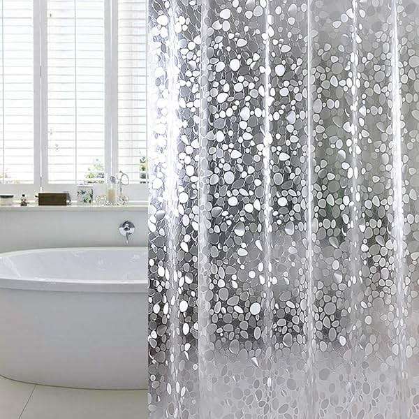 WELTRXE Shower Curtain Liner Waterproof, 8G Thick EVA, Heavy Duty Shower Liner with Magnets, 3D Pebble Bath Curtain for Stall, Bathtubs Bathroom, 72 x 72, 12 Hooks - Image 1
