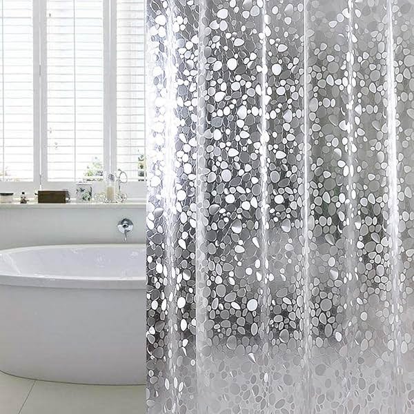 WELTRXE Shower Curtain Liner Waterproof, 8G Thick EVA, Heavy Duty Shower Liner with Magnets, 3D Pebble Bath Curtain for Stall, Bathtubs Bathroom, 72 x 72, 12 Hooks - Product Image