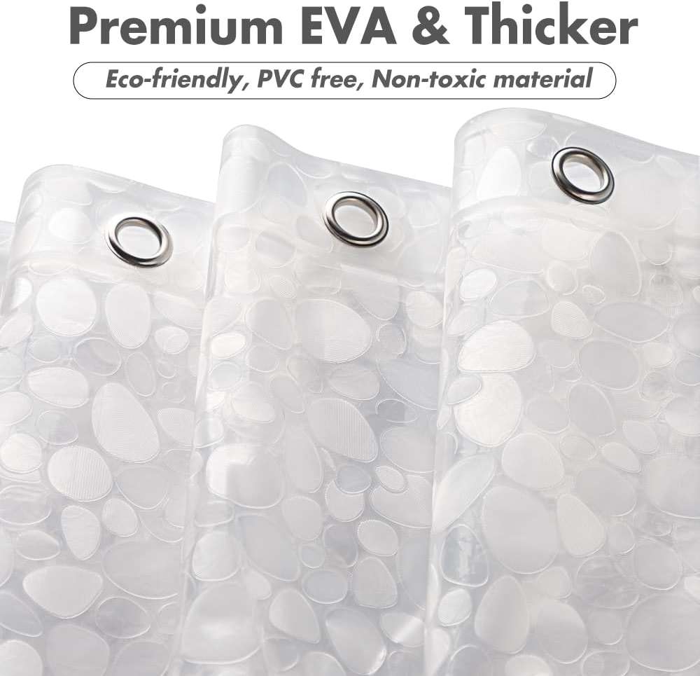 WELTRXE Shower Curtain Liner Waterproof, 8G Thick EVA, Heavy Duty Shower Liner with Magnets, 3D Pebble Bath Curtain for Stall, Bathtubs Bathroom, 72 x 72, 12 Hooks - Image 4