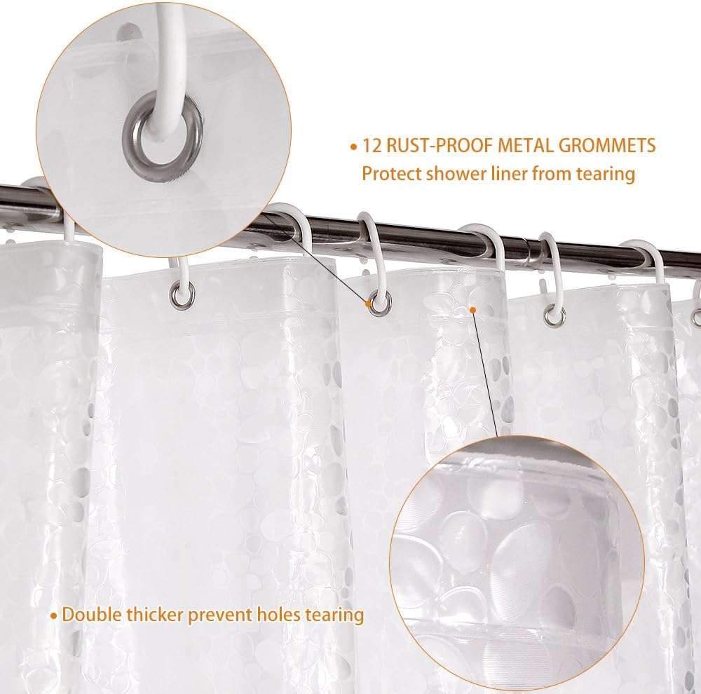 WELTRXE Shower Curtain Liner Waterproof, 8G Thick EVA, Heavy Duty Shower Liner with Magnets, 3D Pebble Bath Curtain for Stall, Bathtubs Bathroom, 72 x 72, 12 Hooks - Image 5