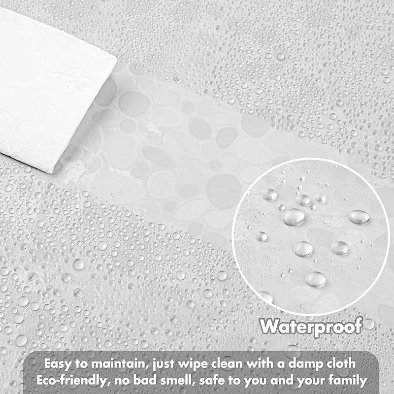 WELTRXE Shower Curtain Liner Waterproof, 8G Thick EVA, Heavy Duty Shower Liner with Magnets, 3D Pebble Bath Curtain for Stall, Bathtubs Bathroom, 72 x 72, 12 Hooks - Image 6