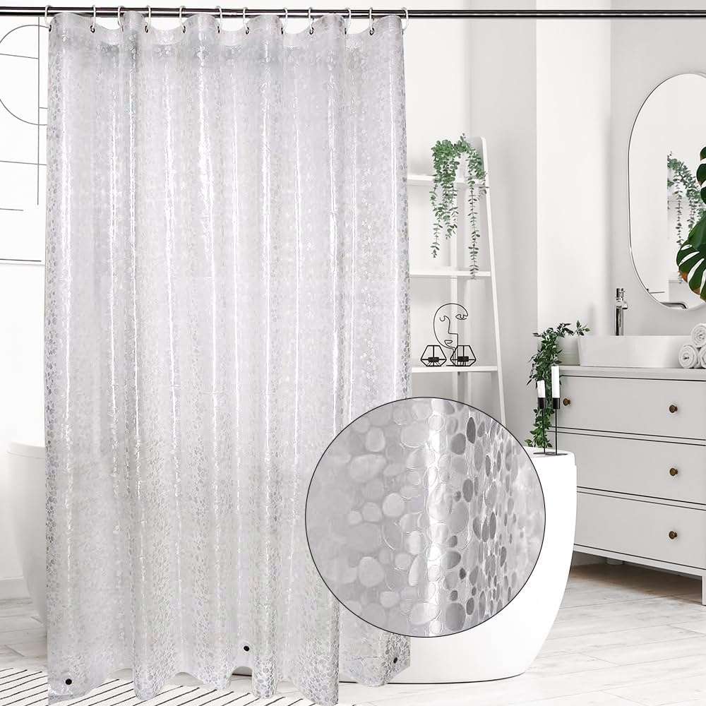 WELTRXE Shower Curtain Liner Waterproof, 8G Thick EVA, Heavy Duty Shower Liner with Magnets, 3D Pebble Bath Curtain for Stall, Bathtubs Bathroom, 72 x 72, 12 Hooks - Image 7