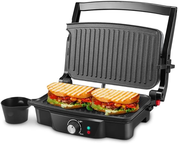 Panini Maker, iSiLER 2 Slice Panini Press Grill, Electric Sandwich Maker Non-Stick Coated Plates, Opens 180 Degrees for Cooking Breakfast Snacks - Product Image