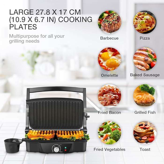 Panini Maker, iSiLER 2 Slice Panini Press Grill, Electric Sandwich Maker Non-Stick Coated Plates, Opens 180 Degrees for Cooking Breakfast Snacks - Image 2