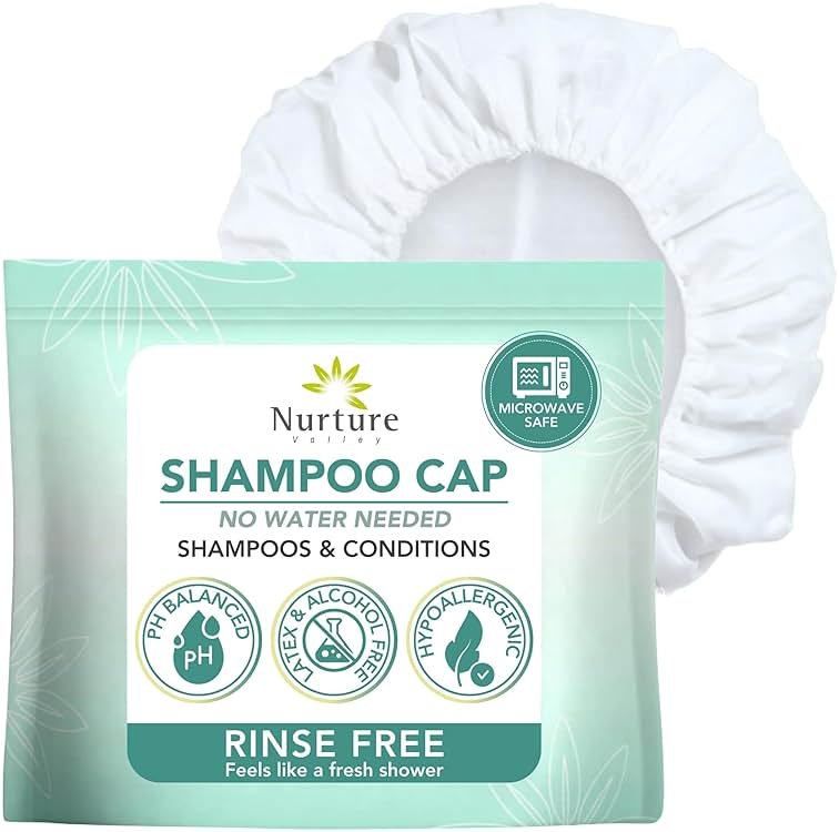 No Water Rinse Free Shampoo Cap by Nurture | Microwavable Hair Washing & Conditioning Shower Caps | Waterless Bathing | Disposable & Hypoallergenic for Adults, Bedridden & Elderly - Product Image