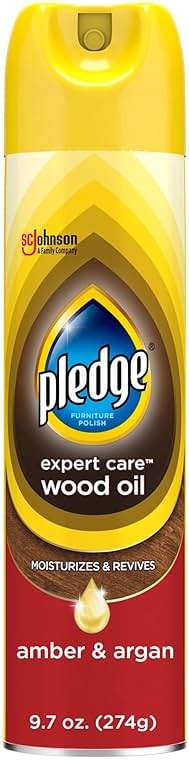 Pledge Moisturizing Wood Oil, Furniture Reviving and Protecting Conditioner and Dusting Spray, Revitalizes Wood, Sealed Leather and Laminate, Made with Mineral Oils - Amber & Argan Scent, 9.7oz - Image 1