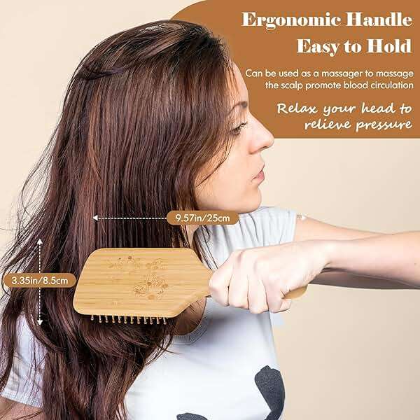 Hair Brush-Natural Wooden Bamboo Brush and Detangle Tail Comb, Paddle Hairbrush for Women Men and Kids Make Thin Long Curly Hair Health and Massage Scalp - Image 4