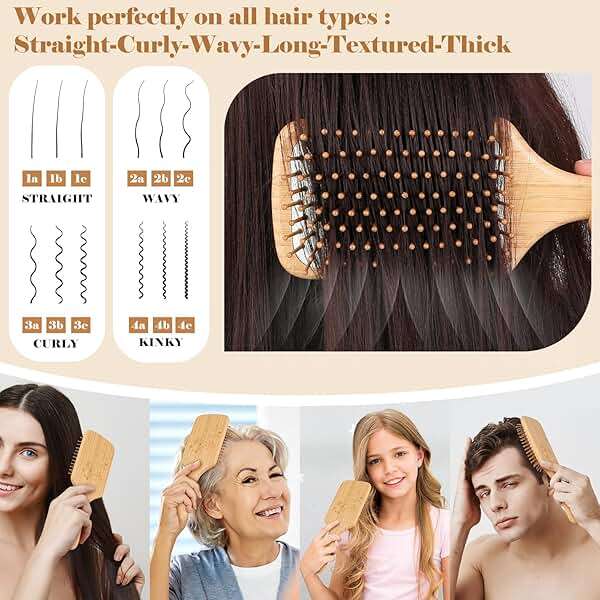 Hair Brush-Natural Wooden Bamboo Brush and Detangle Tail Comb, Paddle Hairbrush for Women Men and Kids Make Thin Long Curly Hair Health and Massage Scalp - Image 5