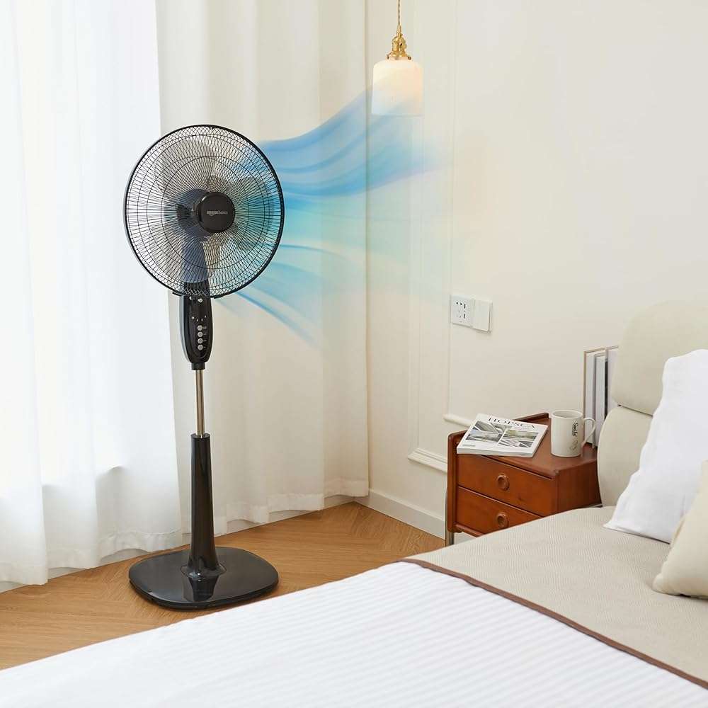 Amazon Basics 16" Pedestal Fan with Remote for Bedroom, Living Room, Office, Adjustable Height, Dual-Layered Blades, 3 Speeds, 3 Modes, Timer, Tilt Head, 60W, Black - Image 6
