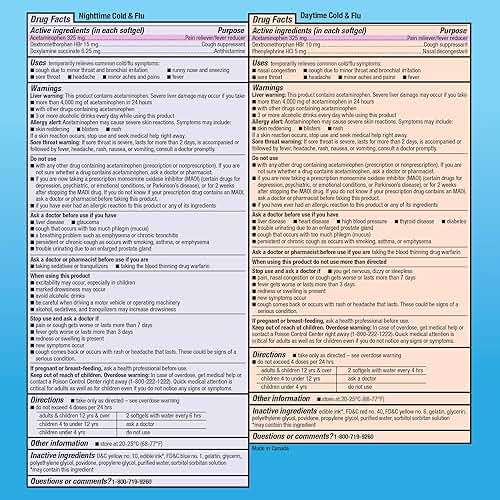Amazon Basic Care Cold and Flu Relief, Daytime and Nighttime Combo Pack Softgels for Multi-Symptom Relief, Sore Throat, Cough, Nasal Congestion, Headache, 48 Count (Pack of 1) - Image 5